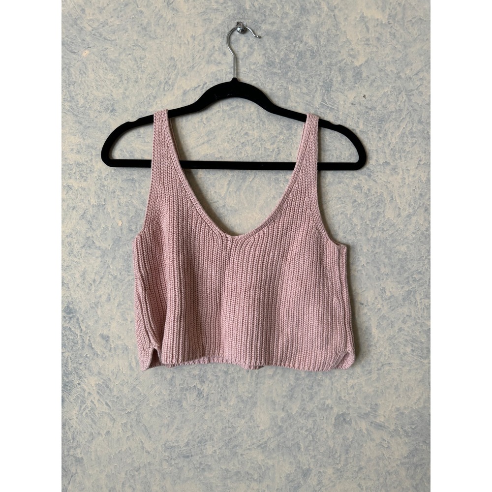 Intermix‎ Knit Tank Top Womens S Blush Pink V-Neck Shaker Stitch Sleeveless
